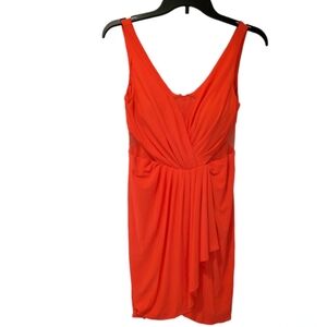 Hailey Adrianna Papell strapless orange party dress mesh inlays neck/sides sz 4